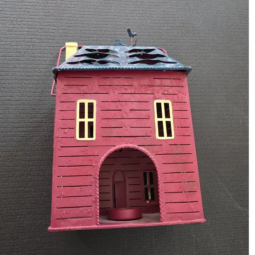 Metal House Tea LIght with Articulating Weathervane on Top Cottagecore Novelty